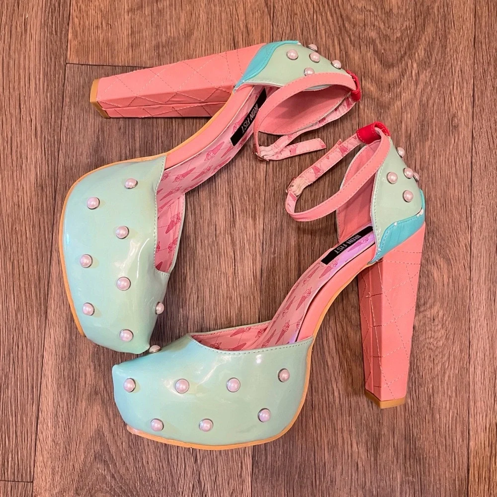 Iron Fist Mint and Pink Platform Heels - Picture 3 of 16